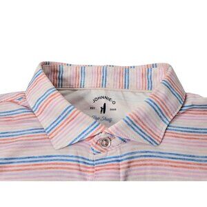 Johnnie-O Top Shelf Barton Striped Polo Shirt Men's Medium Pink Blue White
